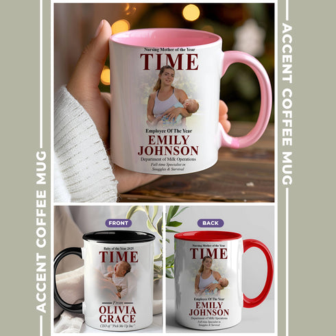 Custom Baby & Mom TIME Magazine Mug – Funny Personalized Photo Gift with Name, Quote & Role
